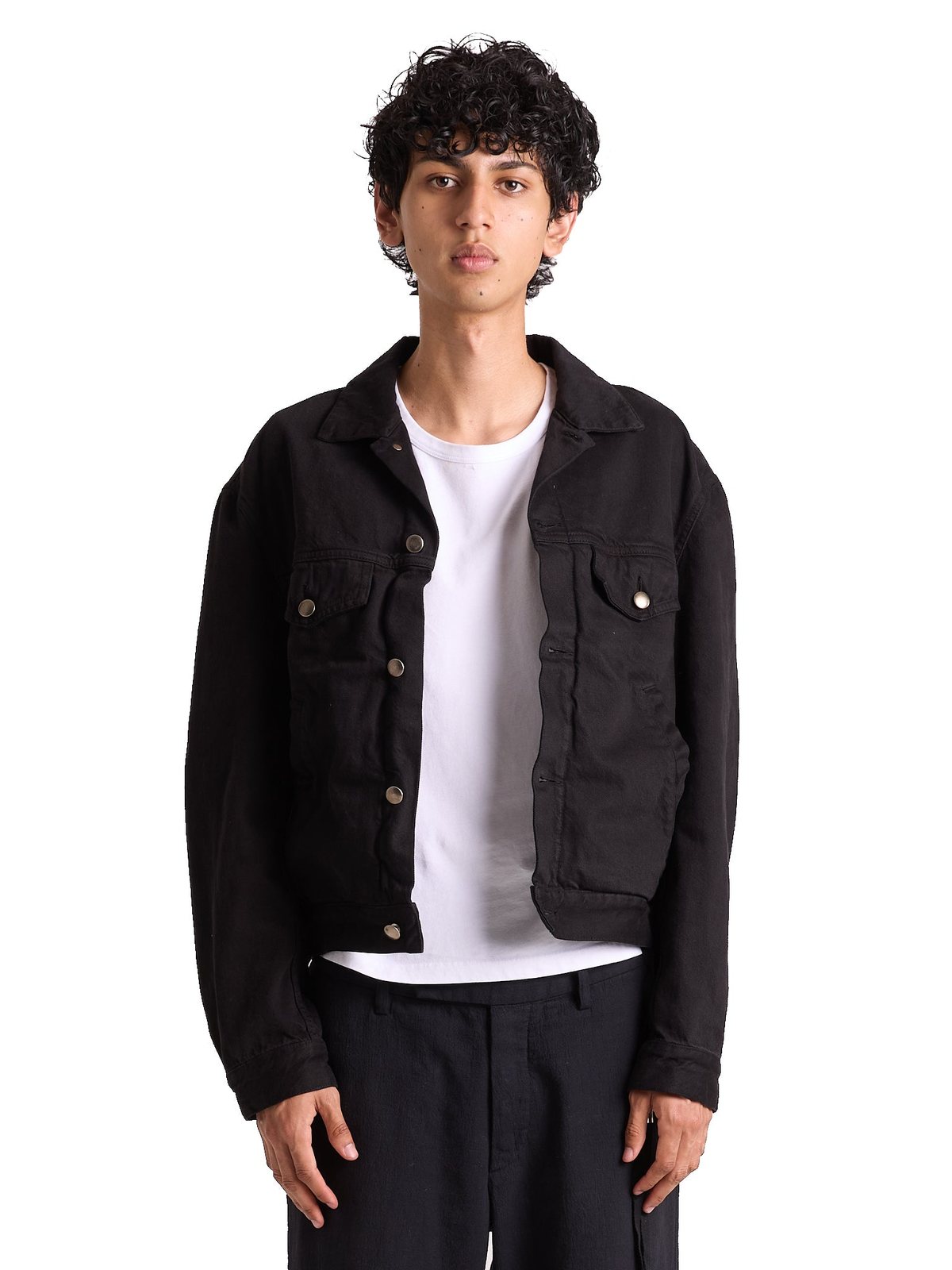 Ann Demeulemeester AW2006 'Patrick' Black Denim Trucker Jacket with Signature Ribbon Ties, Size 46 (fits S/M)